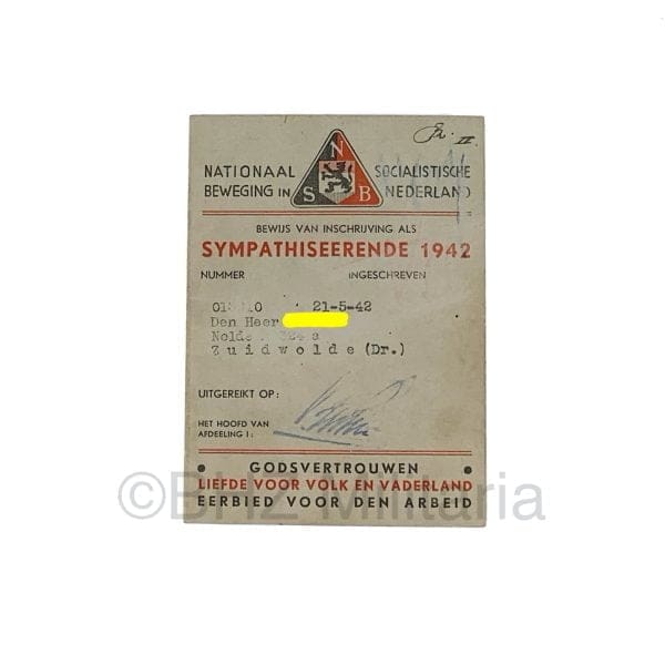 NSB Inschrijving Sympathiseerende 1942