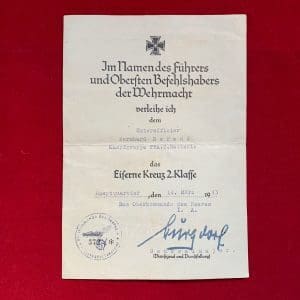 EK2 Document Führer Flak Abteilung & Fallschirm Panzerkorps Hermann Göring