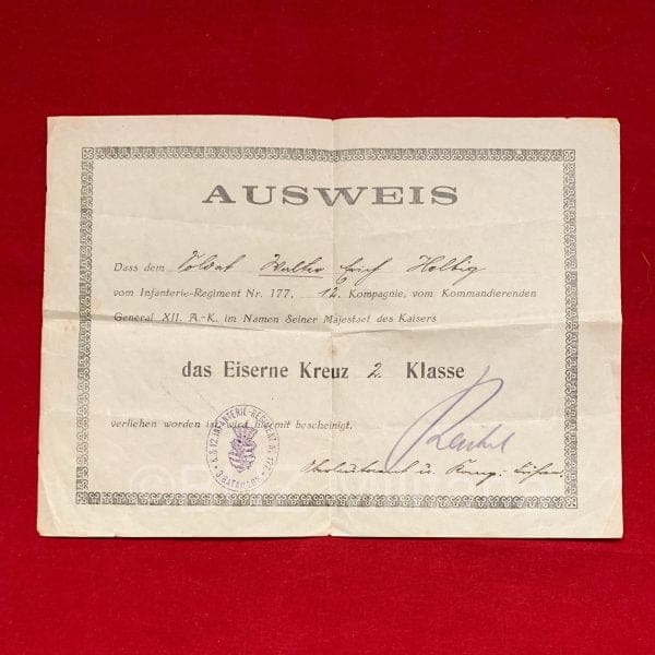 Ausweis das Eiserne Kreuz 2 Klasse 1914