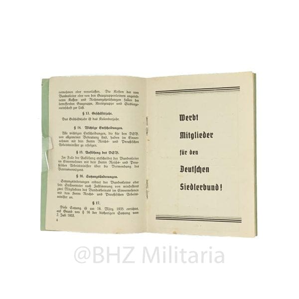 Mitgliedsbuch Deutscher Siedlerbund
