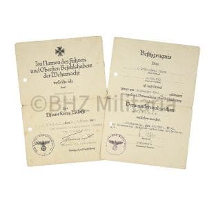 Certificate set Iron Cross 2. Class & Verwundetenabzeichen Silver