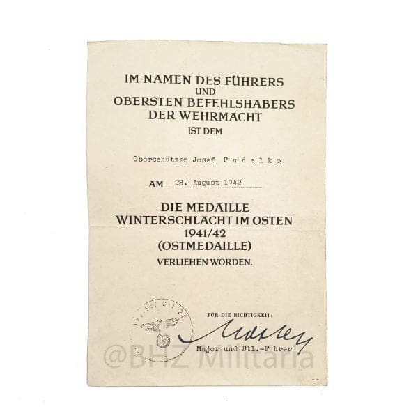 Medal Winterschlacht im Osten with certificate