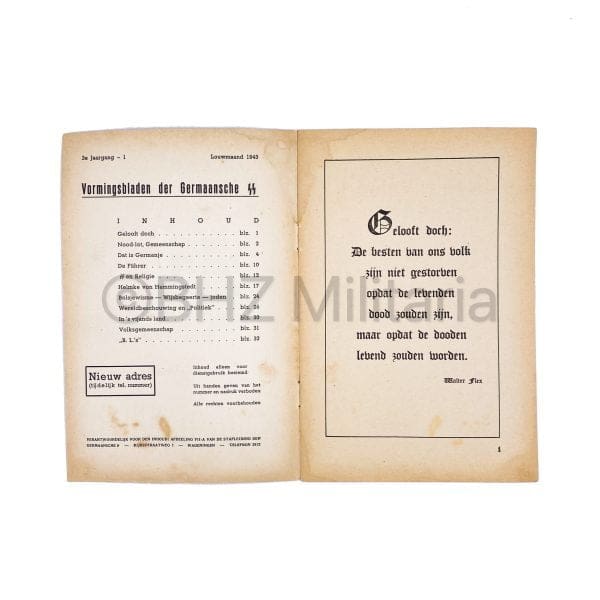 SS Vormingsbladen der Germaansche SS - Januari 1943 - 3e Jaargang Nr 1