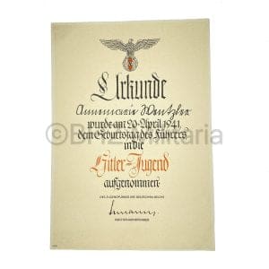 Urkunde Aufnahme Hitlerjugend 1941