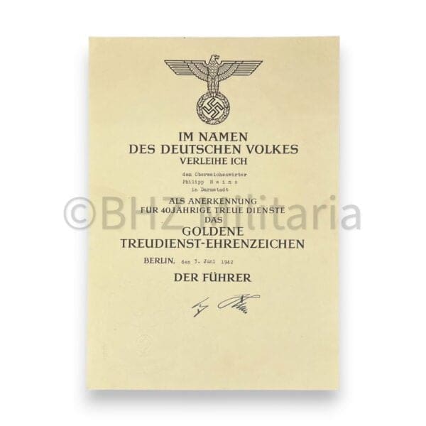 Treudienst-Ehrenzeichen set 25 and 40 years with certificates