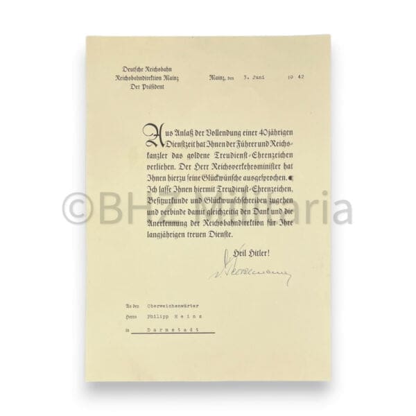 Treudienst-Ehrenzeichen set 25 and 40 years with certificates