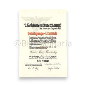 Beteiligungs Urkunde 2. Reichsberufswettkampf der German Youth 1935